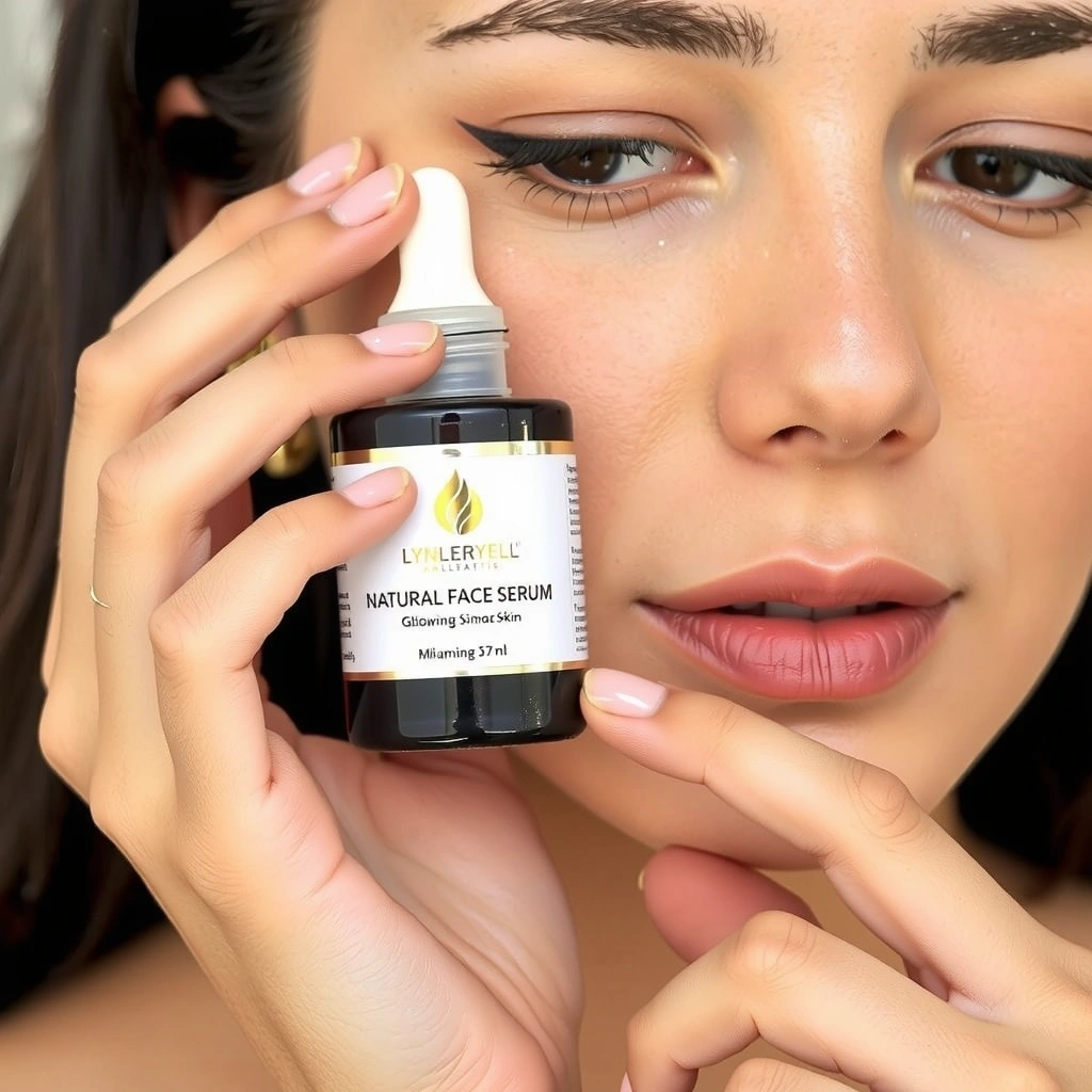 A woman applying a natural face serum to her skin