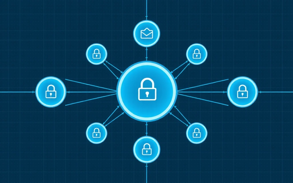 Illustration of interconnected digital networks with privacy boundaries
